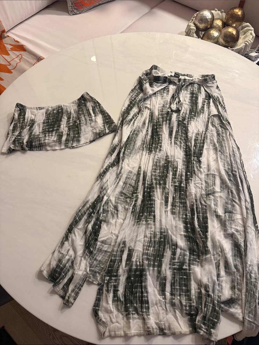 Women’s Green Tie-Dye Maxi Skirt and Crop Top Set with shorts under skirt